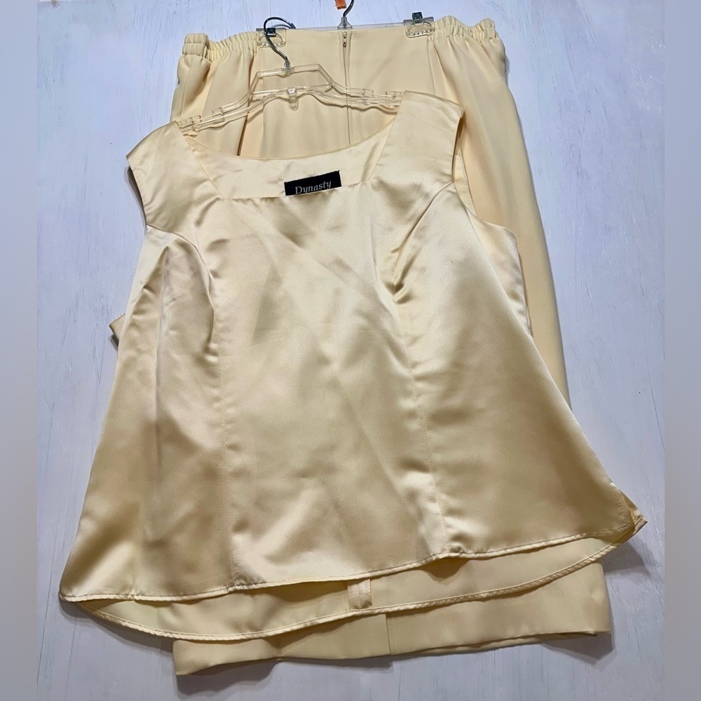 Vintage Dynasty Couture Yellow 2 Pc Set Satin Top & Skirt Formal Outfit - Picture 9 of 14